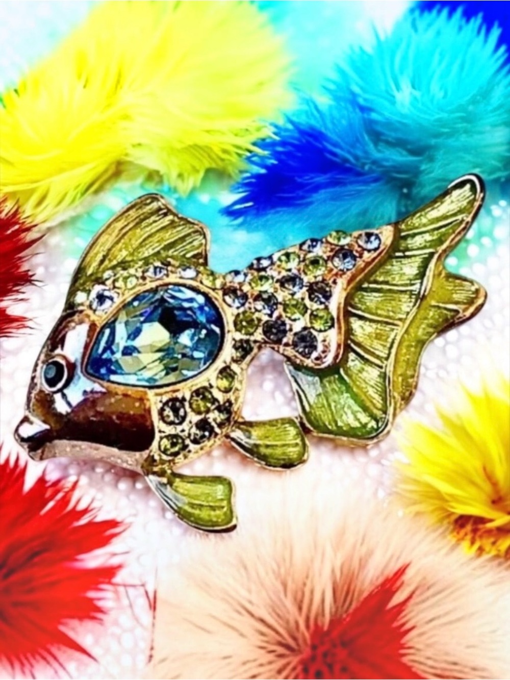 Monet Vintage FISH Brooch Enamel & Rhinestones